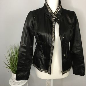 BEBE STUDDED SATIN JACKET MOTO SZ SMALL